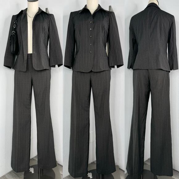 Y2K Pinstripe Women’s Suit Set Pants Blazer Set Gray - Picture 2 of 8